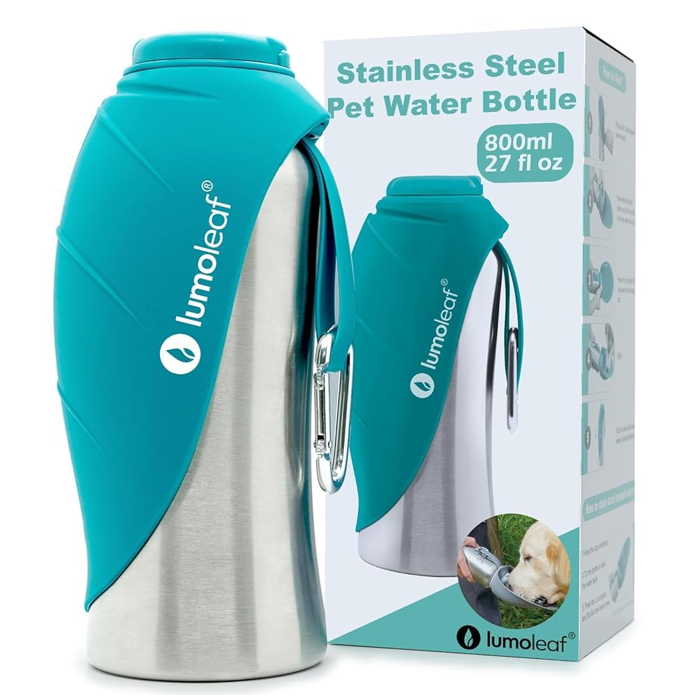 LumoLeaf Hundetrinkflasche für unterwegs, 800ml Edelstahl Trinkflasche Hund, Tragbare Haustier Wasse