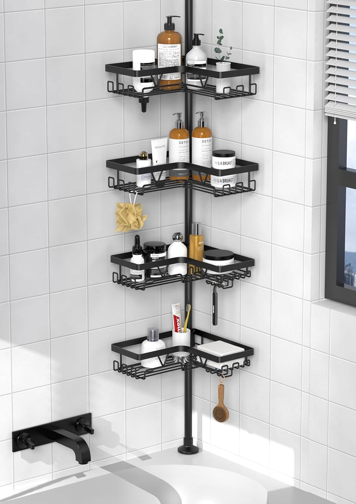 Kegii Teleskop Duschregal Teleskopregal Bad Duschablage Eckregal für Dusche und Badewanne Schwarz Sc
