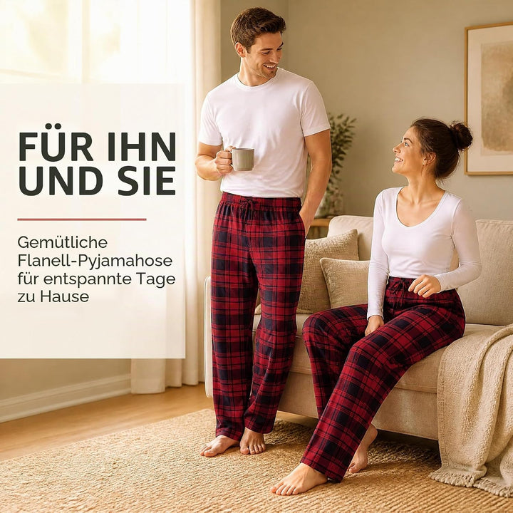 JTPW Herren 100% Baumwolle Flanell Bequeme Pyjama/Lounge Bottoms mit Taschen L Navy Red Plaid, L Nav