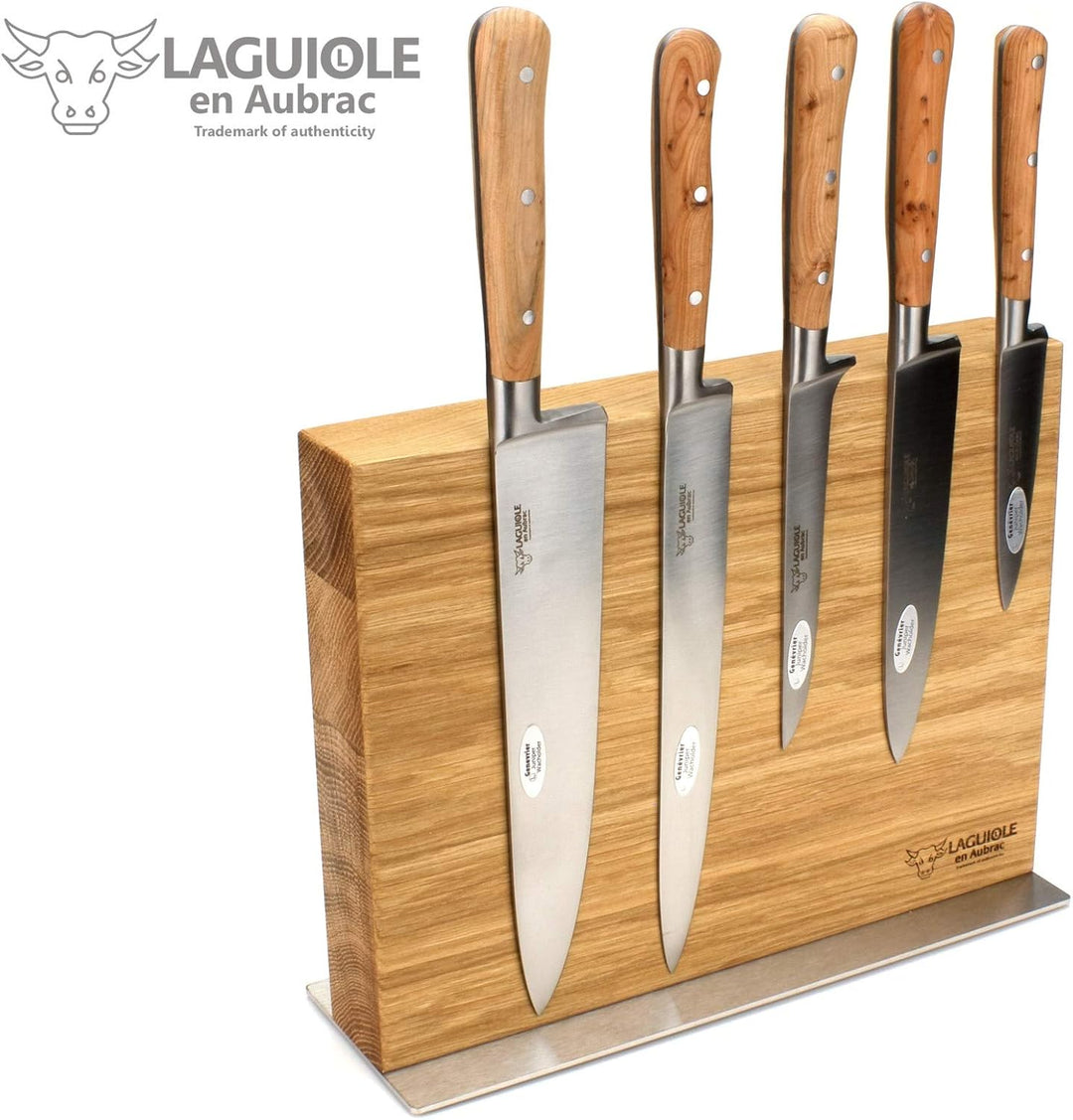 Laguiole en Aubrac - Messerblock aus Eiche - magnetisch - Kochmesser Set 5-teilig - Griff Wacholder