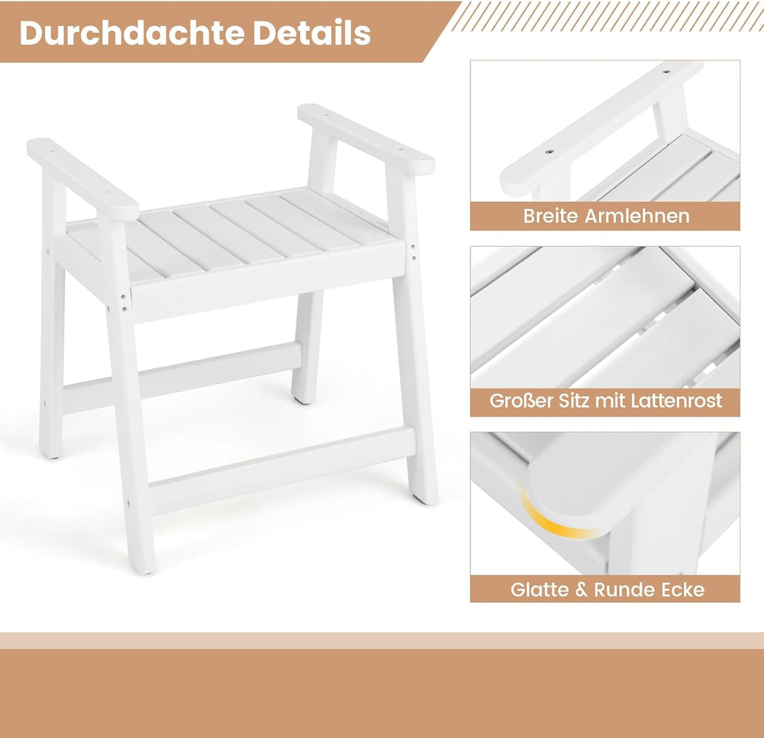 COSTWAY wasserdichter Duschhocker HDPE, Bad Sitzbank Badhocker mit Ablage & Doppelgriffen, Duschbank