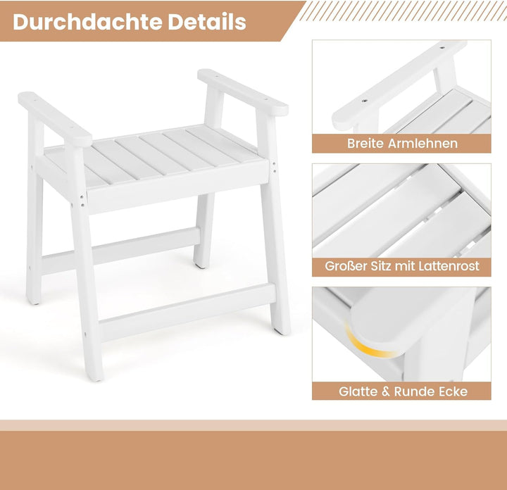 COSTWAY wasserdichter Duschhocker HDPE, Bad Sitzbank Badhocker mit Ablage & Doppelgriffen, Duschbank