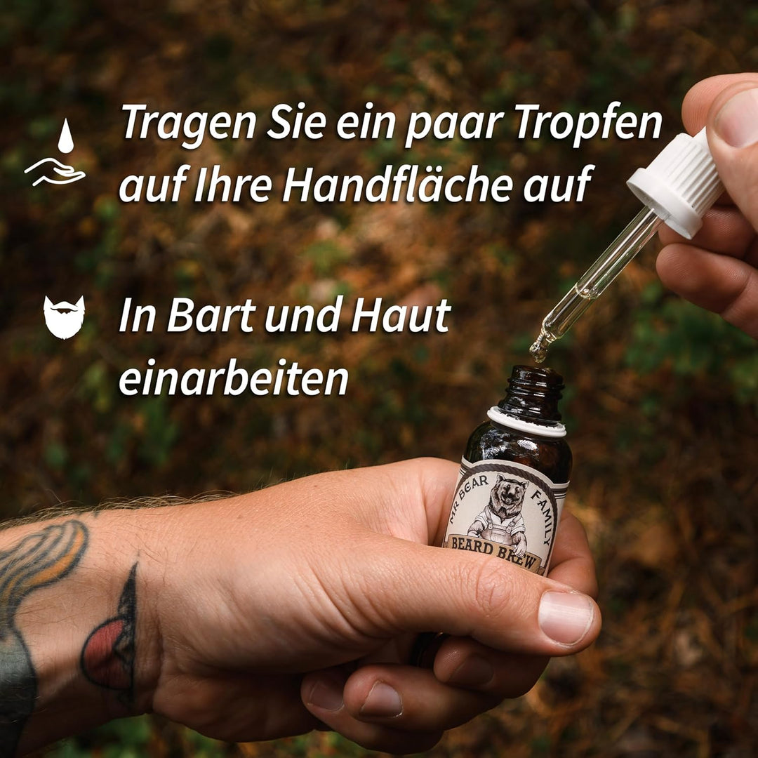 Bear Family Bartöl Herren - UNSCENTED - pflegt und unterstützt Bart Wachstum - nährreiches Bartpfleg