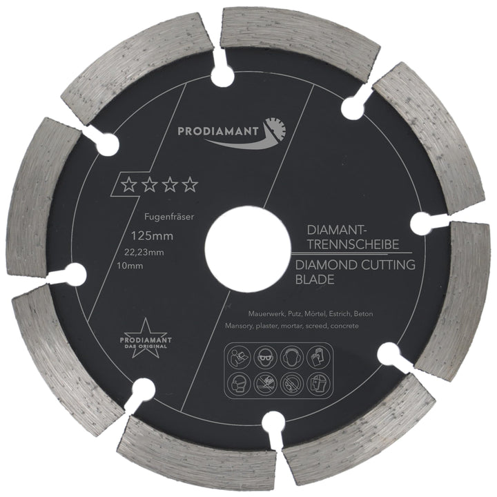 PRODIAMANT Fugenfräser ø 125 mm Breite 10mm für Mörtel Beton Mauerwerk und Putz 10mm Diamantsegment