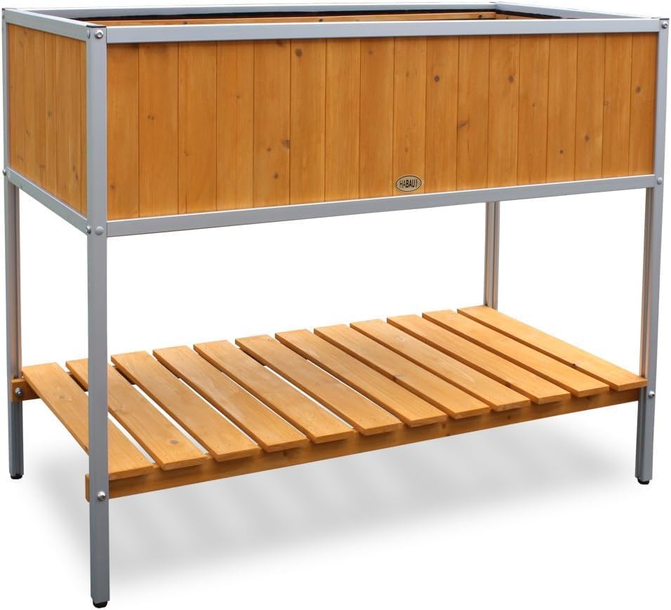 HABAU Hochbeet mit Rahmen aus Aluminium, 115 x 53,5 x 89 cm 2852 Natur &amp; 2855 Frühbeet Aufsatz Hochb