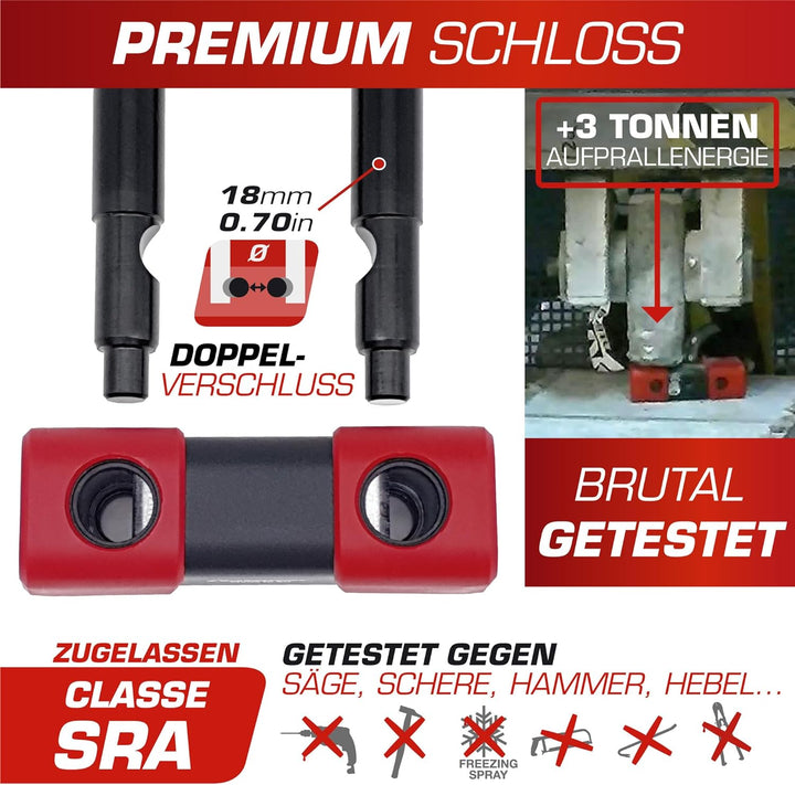 Radikal RK48150 Sicherheitskette mit Vorhängeschloss 13,5 ø 150 cm + 18 ø Scheibenschloss Hochsicher
