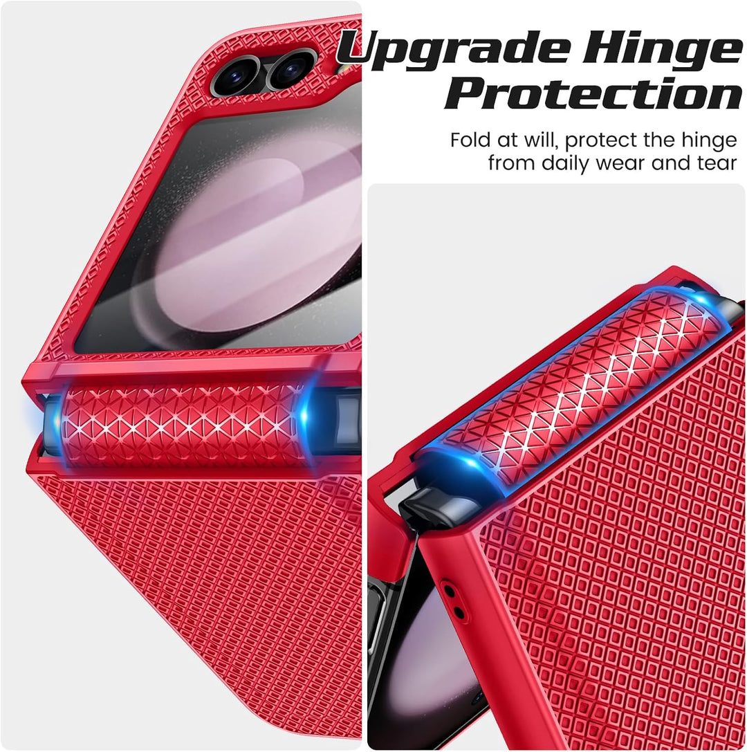 Doeshine für Samsung Galaxy Z Flip 5 Hülle mit Scharnierschutz & Displayschutzfolie, Rutschfester Te