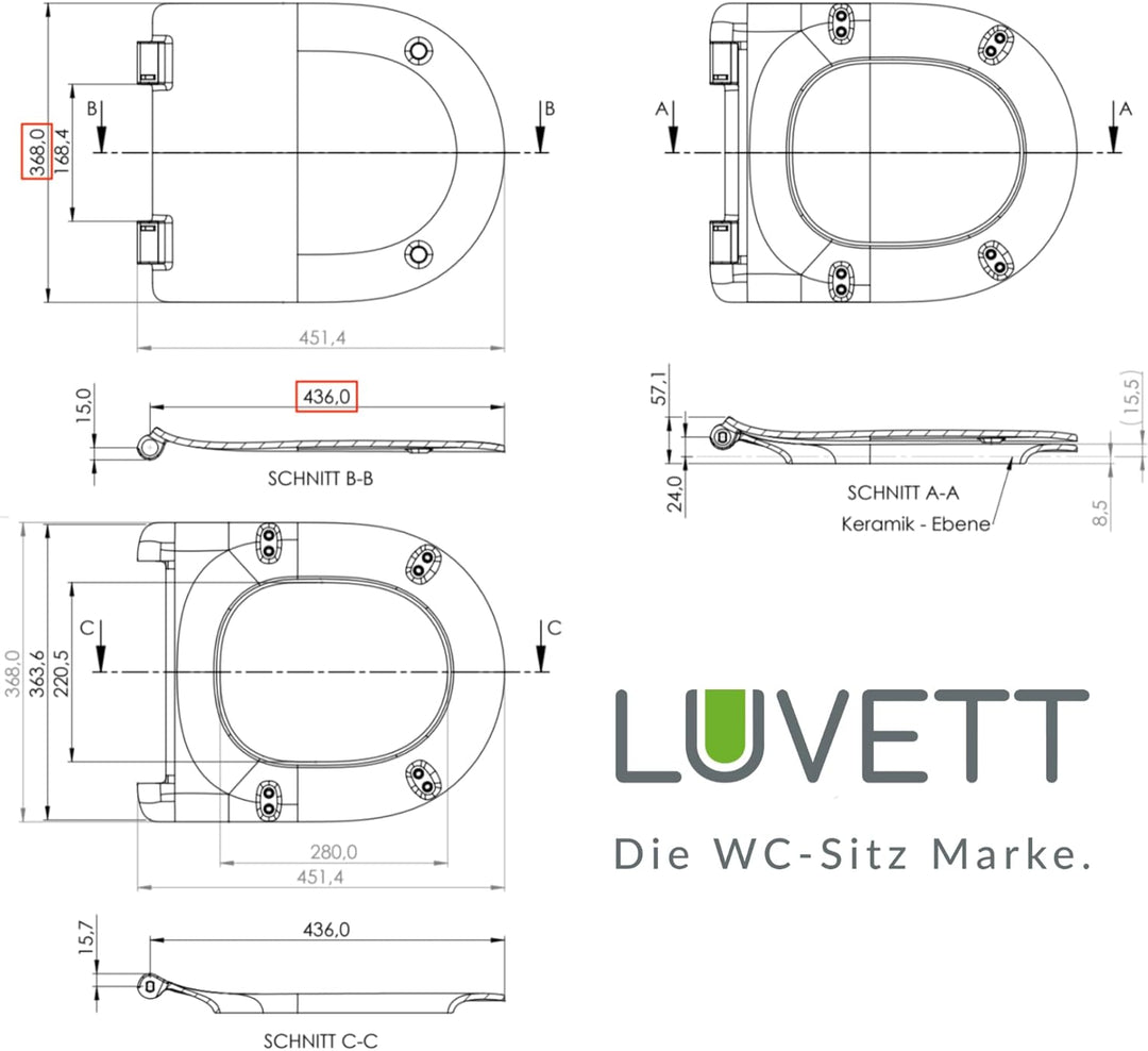 LUVETT® Deluxe WC-Sitz D800 mit Absenkautomatik, EasyClean (abnehmbar), Premium Duroplast > absolut
