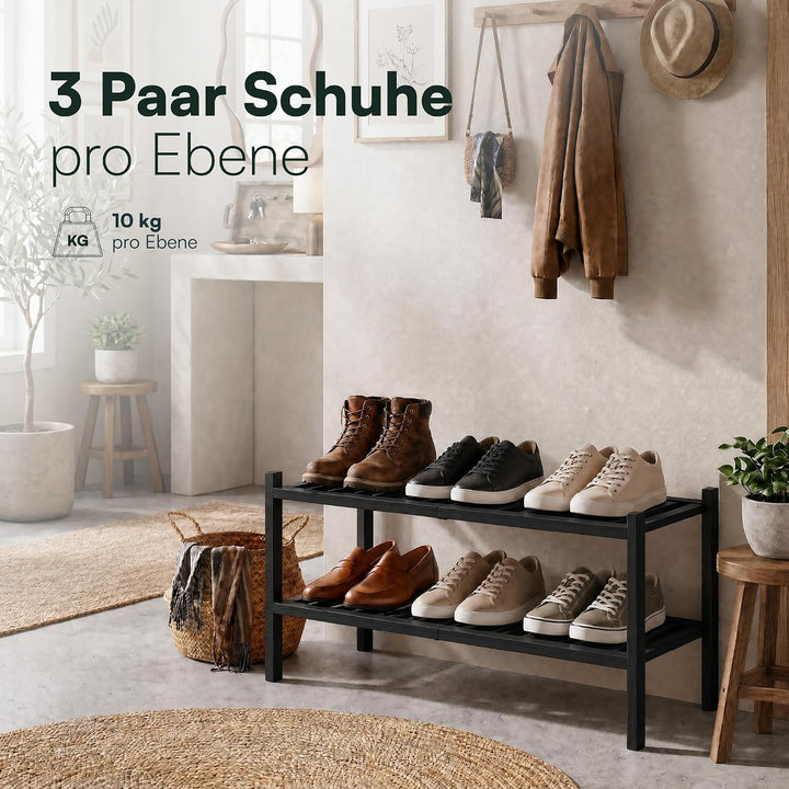 Schuhregal aus Bambus, Schuhablage mit 2 Ebenen, 68 x 28 x 32 cm, Erweiterbar Stapelbar, Schuhschran