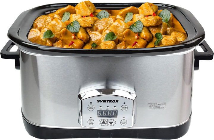 Syntrox Germany Digitaler Slow Cooker Schongarer 7,5L mit 3 Heizstufen, Timer und Warmhaltefunktion