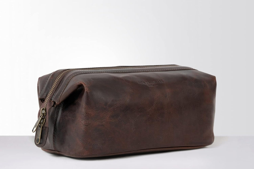 HOLZRICHTER Berlin Kulturbeutel No 5-1 (M) Marone - Grosse, hochwertige Kulturtasche handgefertigt a