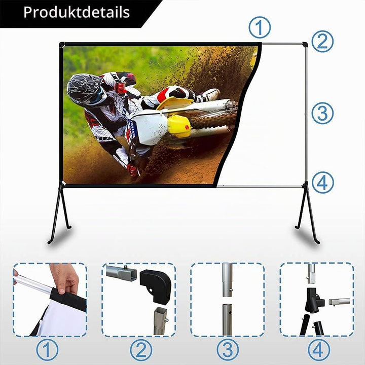 Beamer leinwand(150 "), Projektion Leinwand mit Ständer 16: 9 HD Faltbare Innen- / Aussenprojektion,