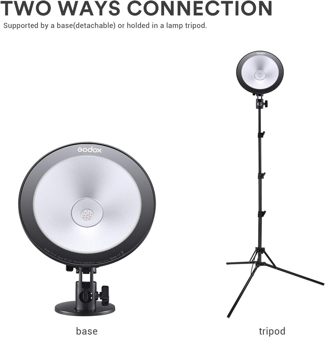 Godox CL10 RGB LED Webcasting Umgebungslicht 10W, Farbton 0-360° und 36000 Farben, 39 Fx-Effekte No