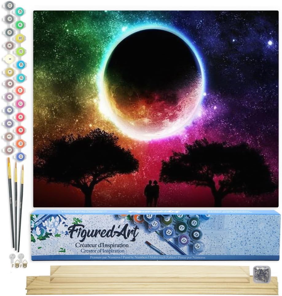Figured'Art Malen Nach Zahlen Erwachsene Mit Rahmen Farbiger Mond - Paint by Numbers Basteln DIY Bas
