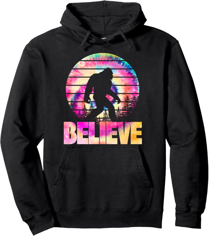 Vintage Retro Style Rainbow Bigfoot Silhouette design Pullover Hoodie