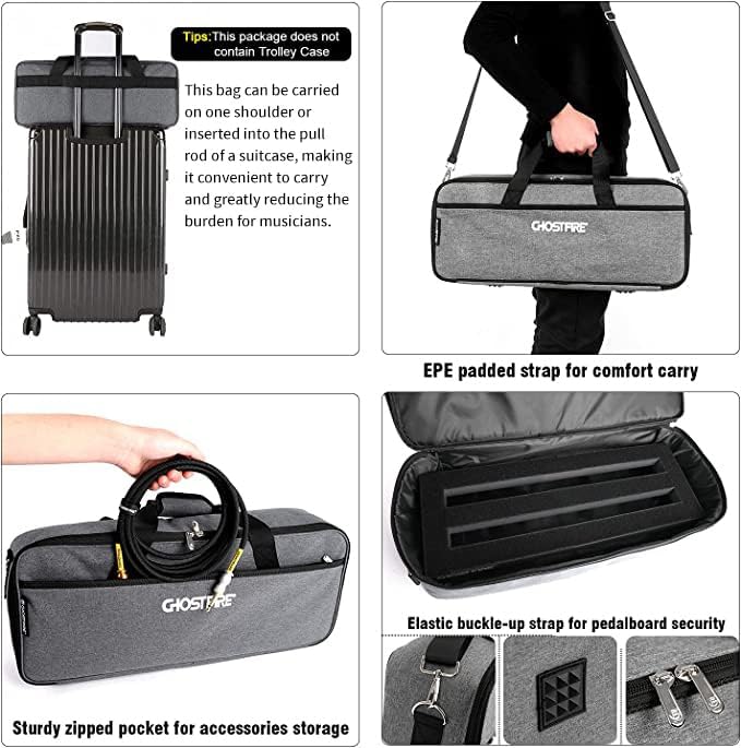 Ghost Fire Guitar Pedal Board 1.1ib Aluminum Super light Effect Pedalboard with Carry Bag (19.7''x7'