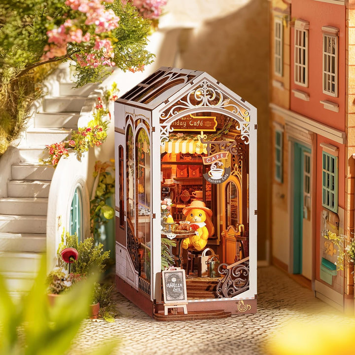 Rolife Book Nook Kit für Erwachsene Miniatur Haus Selber Bauen mit Licht Holiday Café Booknook Bausa