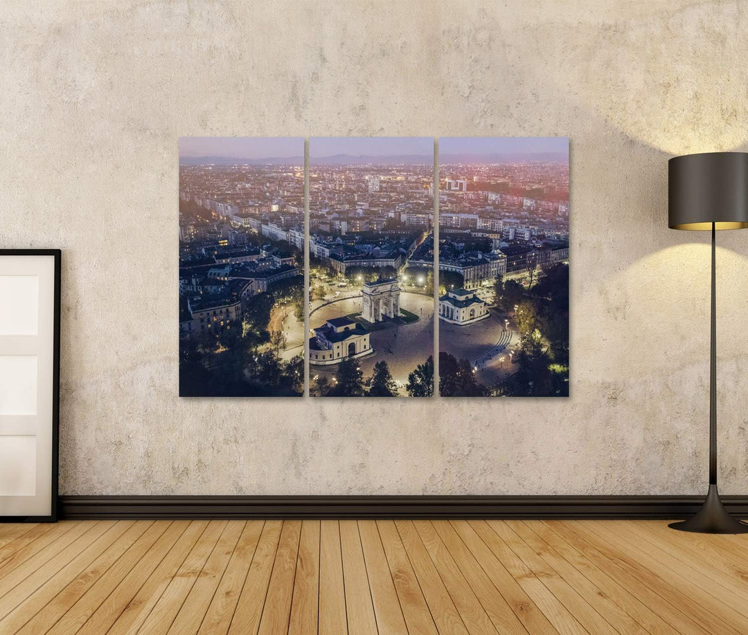 Bild auf Leinwand Mailand Luftaufnahme In Der Nacht Wandbild Poster Kunstdruck Bilder Format: 130x80