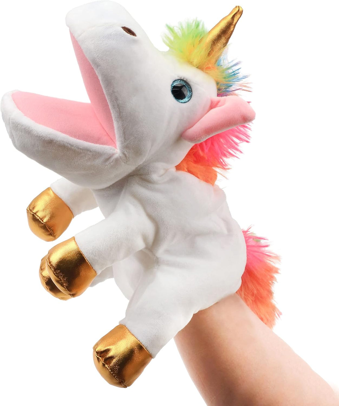 Hopearl Plüsch Einhorn Handpuppe mit offenem beweglichem Mund für fantasievolles Spiel, Rollenspiel,
