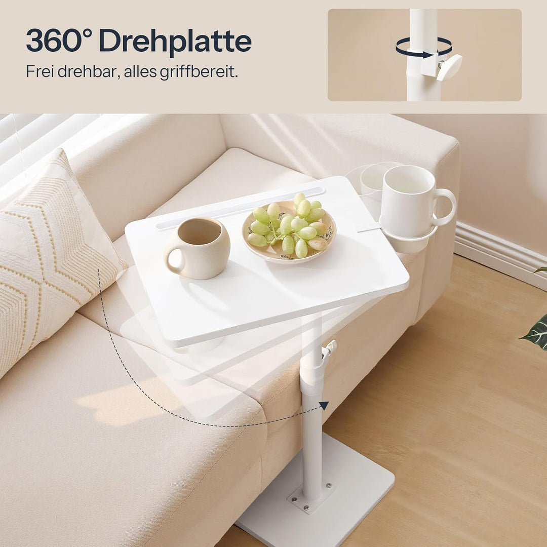 HOOBRO C-Form Beistelltisch Höhenverstellbar von 45,5-78 cm, 360° drehbarer Sofatisch mit Getränkeha