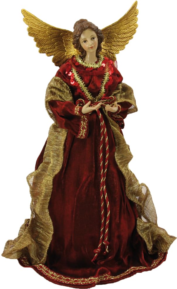 FADEDA Engel mit Stoffkleid, rot/Höhe:35 cm/handbemalt/detailgetreue Krippen Figuren - Weihnachten T