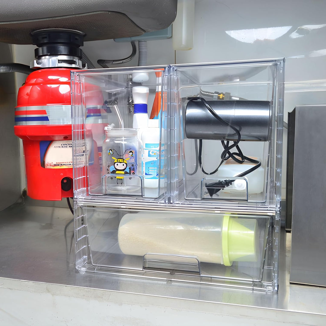 3er Set Stapelbare Aufbewahrungsschubladen, Einfach zu Montieren Acryl Organizer für Bad Unterschran