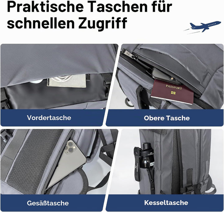 NANDADEVI Rucksack Herren, 40l, grosser, robuster, wasserabweisender Wanderrucksack mit Trocken- und