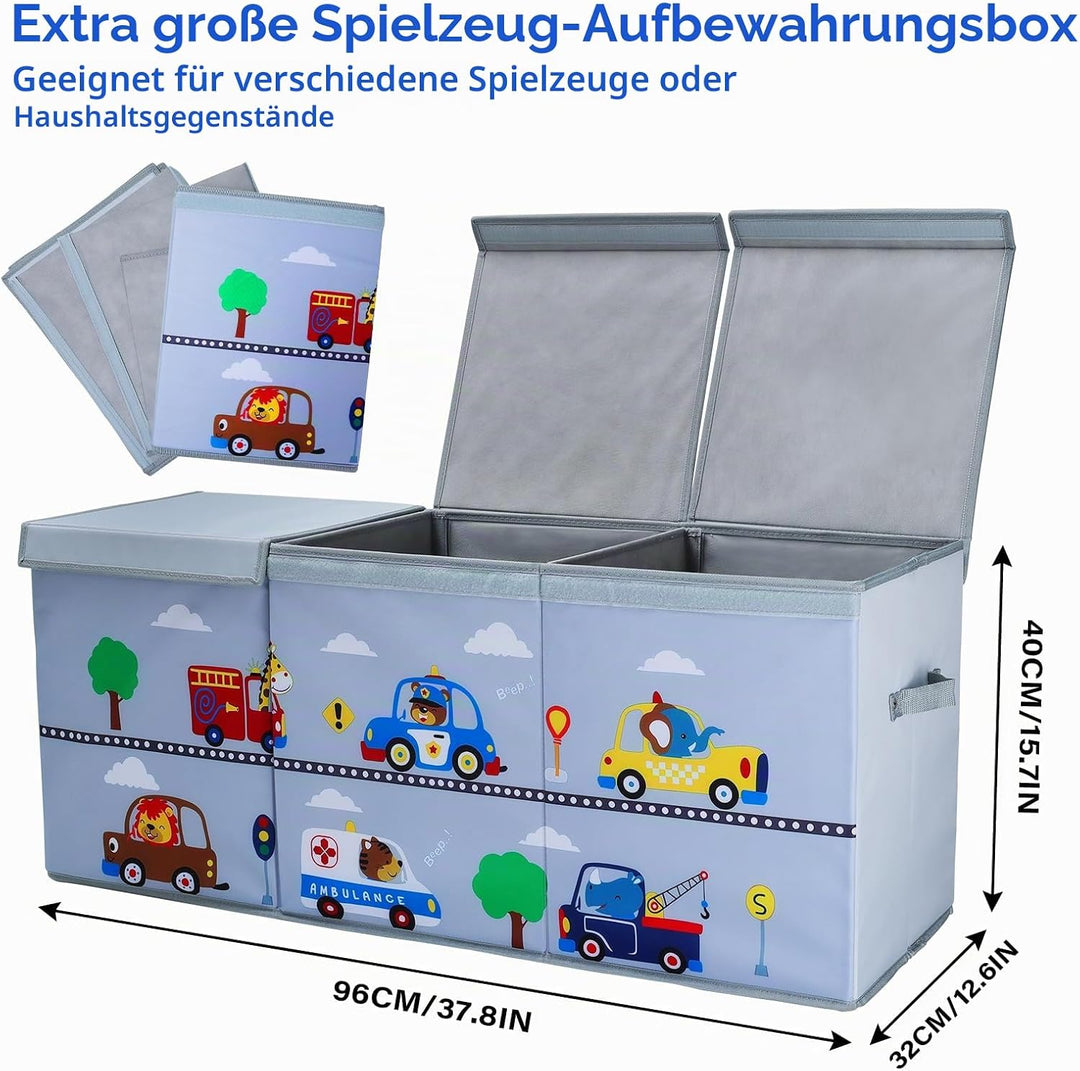 decalsweet Aufbewahrungsbox mit Deckel Kinder, Spielzeugkiste Tier Autos | Extra Gross, Zusammenklap