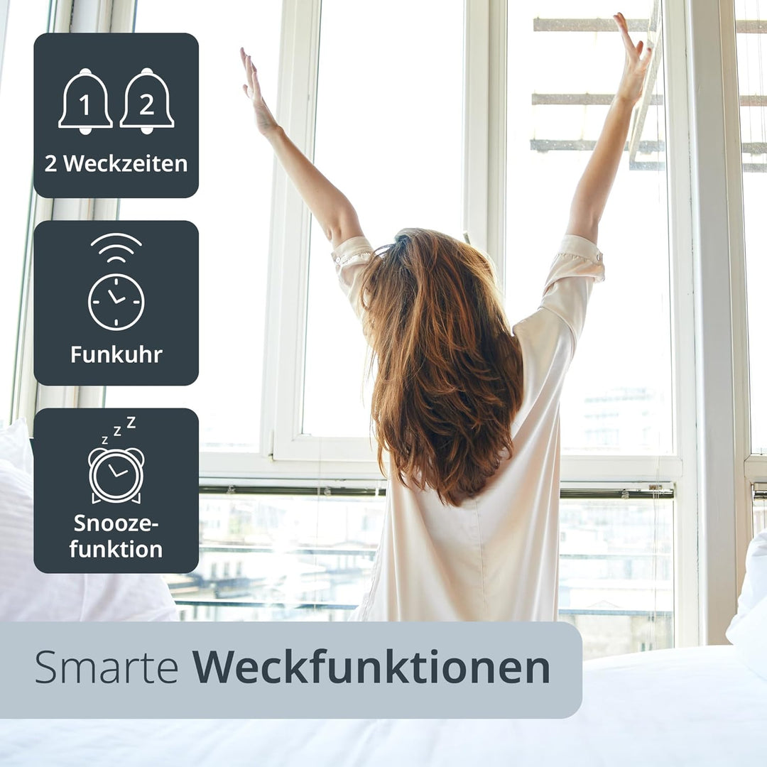 ADE Funkwecker digital mit Batterie | Tischuhr mit Temperaturanzeige, Beleuchtung, Schlummerfunktion