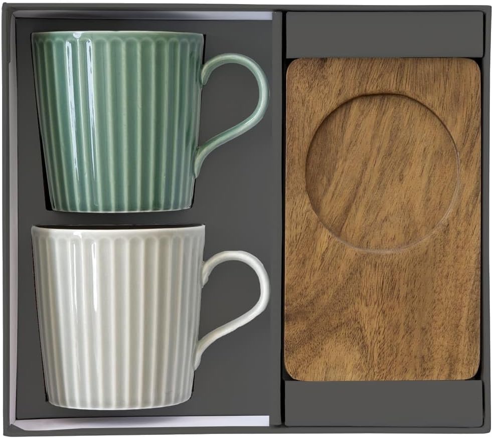 Easy Life Set mit 2 Tassen, 38 cl, Porzellan, mit Untertasse, ACCACIA TAKE A BREAK