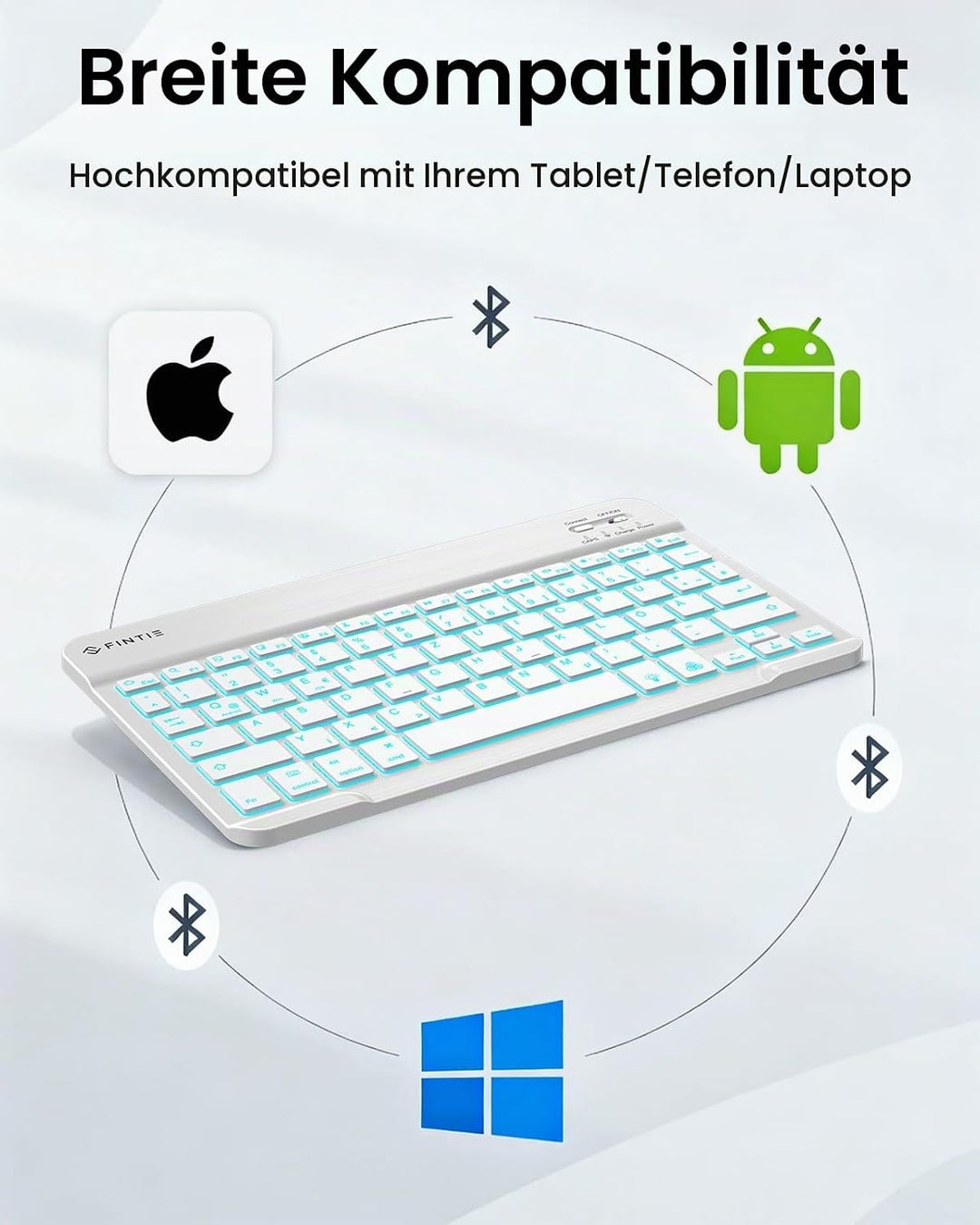Fintie Bluetooth Tastatur mit Hintergrundbeleuchtung in 7 Farben, iPad Tastatur mit deutschem Layout