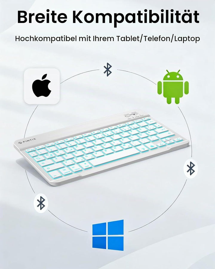 Fintie Bluetooth Tastatur mit Hintergrundbeleuchtung in 7 Farben, iPad Tastatur mit deutschem Layout