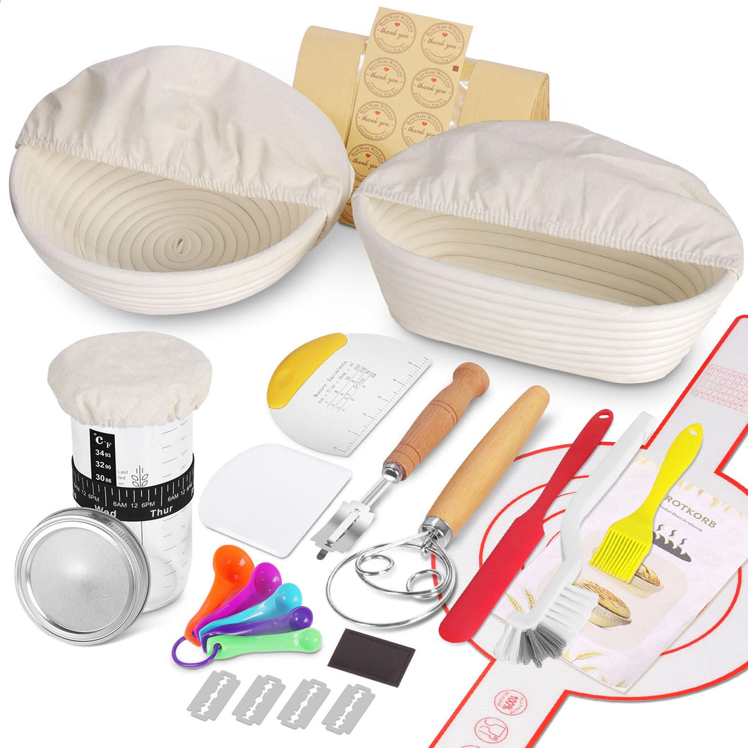 SHANNA GäRköRbchen, GäRkorb 15 Teilig, Sauerteig Starter Set, Brot Backen, GäRköRbchen Oval und Rund