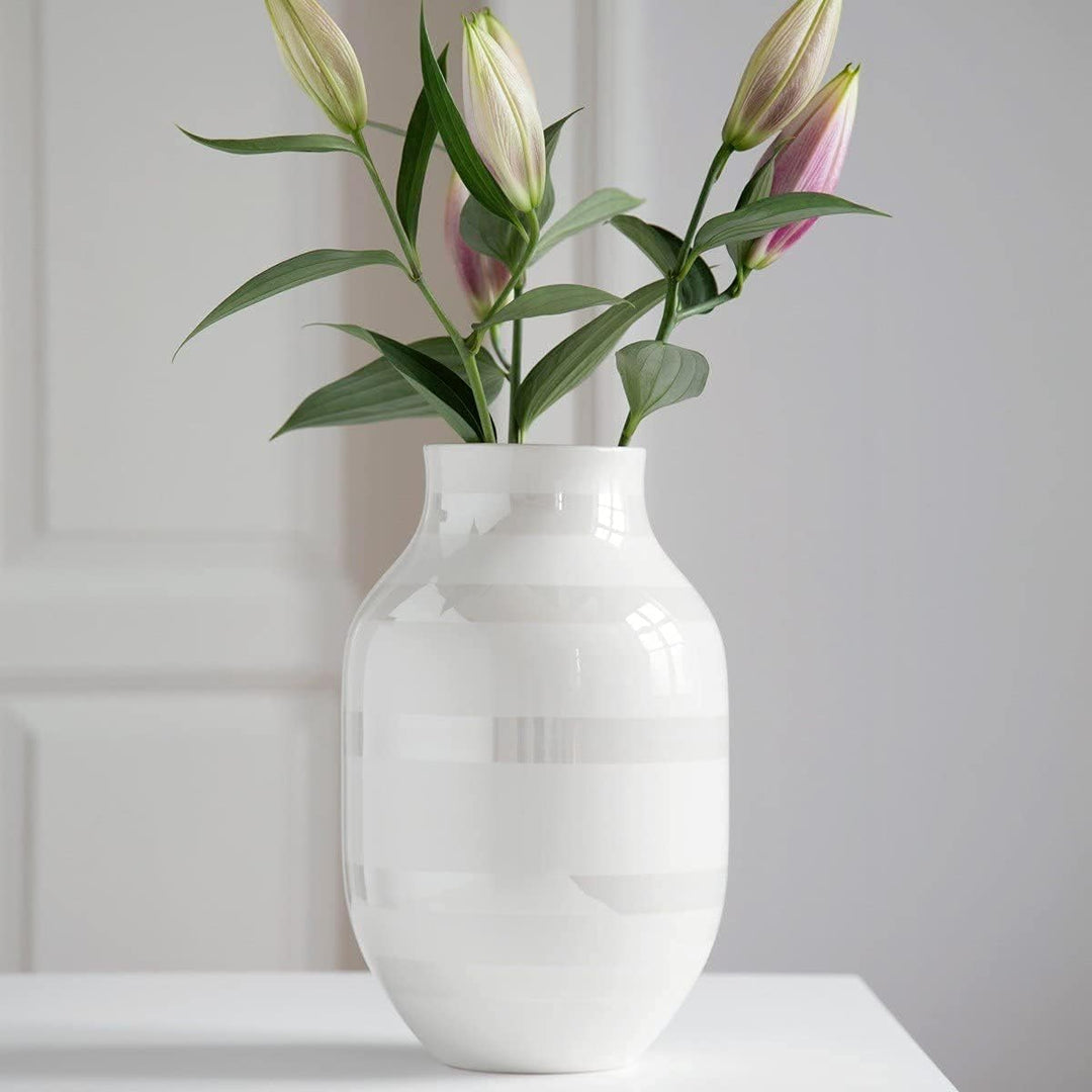 Kähler Vase H31 cm Omaggio Originaldesign mit handgemalte Streifen, Weiss Perlmutt H31 cm, Perlmutt