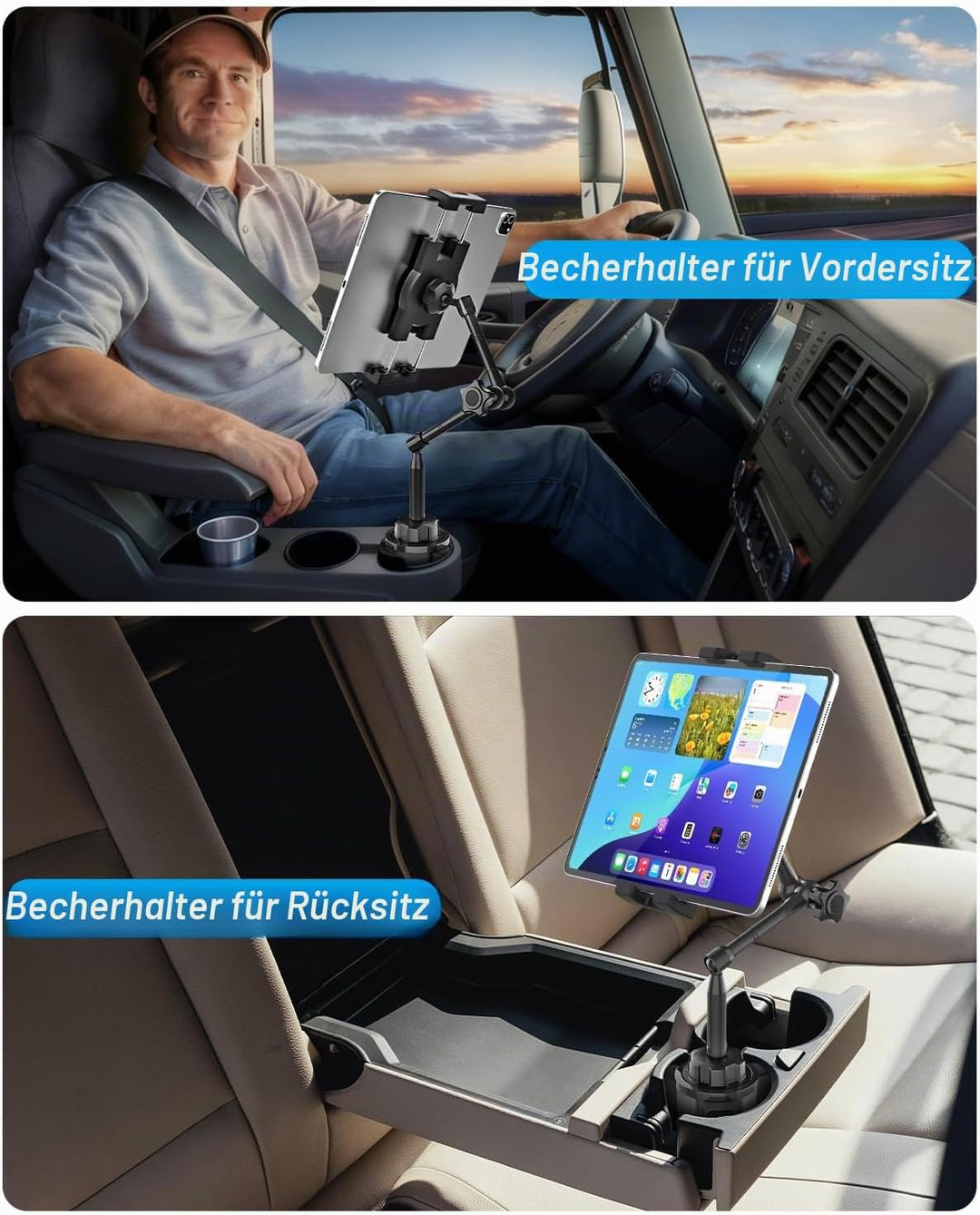 Flexibel Tablet Halterung Getränkehalter Auto [Aluminium Verstellbarer Magic Arm] KFZ LWK Wohnmobil