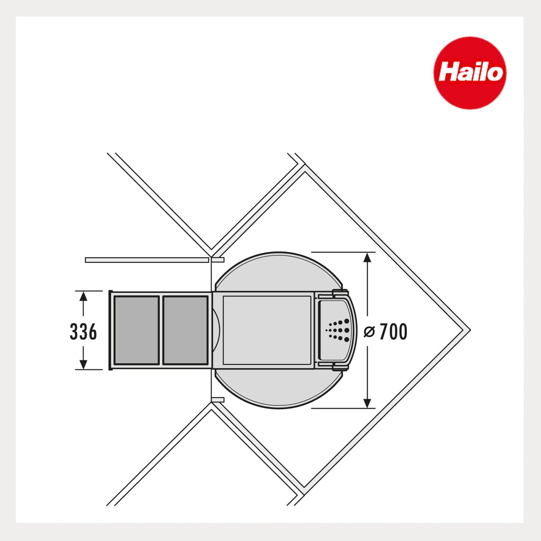 Hailo Abfallsammler Rondo 3645121 | Eckabfallsammler 2fach für 90x90 Eckunterschrank | 2x 18 Liter I