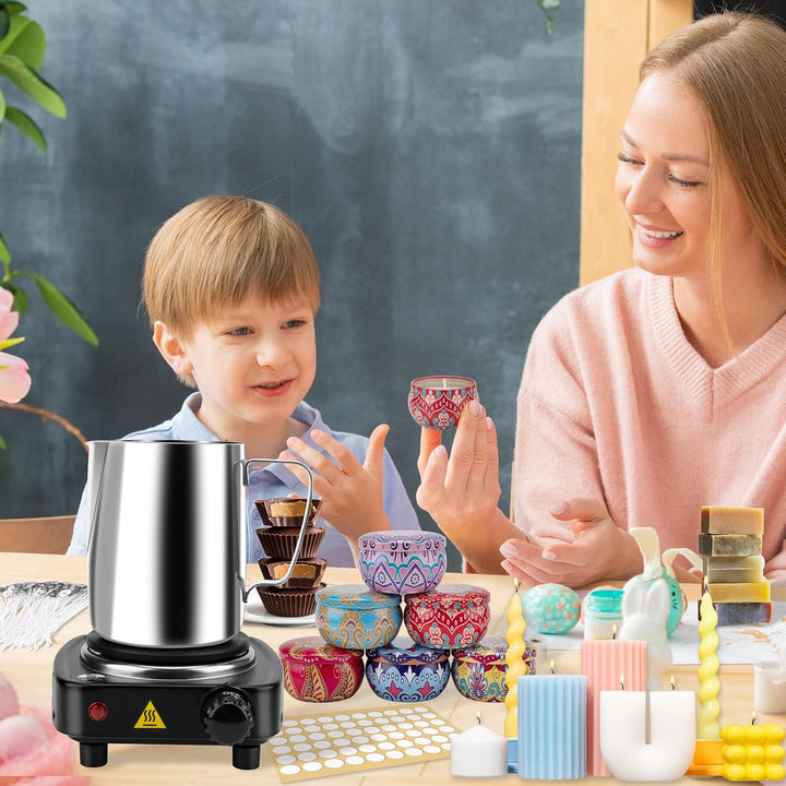 JelyArt Kerzenherstellung Kit Kerzen Selber Machen Set inkl Wachsschmelztopf (900ml), 6 Dosen, 100 D