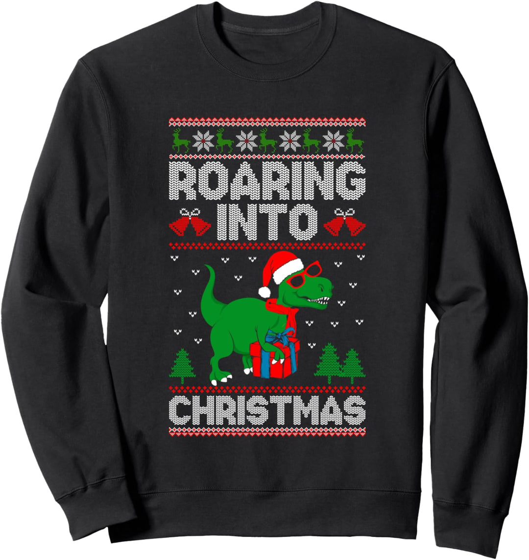 Roaring Into Christmas Dinosaurier Ugly Christmas Trex Dino Sweatshirt