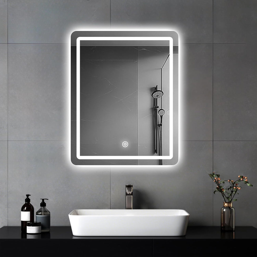 Badezimmer Wandspiegel, Badspiegel Mit Beleuchtung, Spiegel mit LED Licht, Touch Schalter und 3 Farb