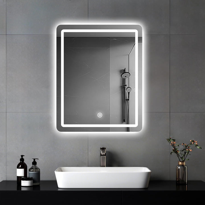 Badezimmer Wandspiegel, Badspiegel Mit Beleuchtung, Spiegel mit LED Licht, Touch Schalter und 3 Farb