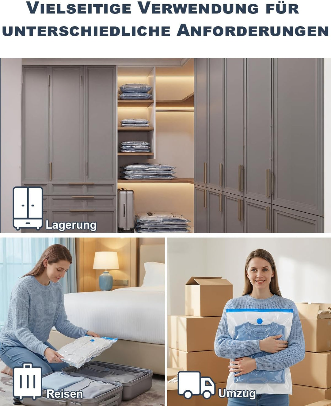 Vakuumbeutel für Kleidung, 4er-Set Vakuumbeutel (4 * 100x80cm), Vacuum Bags for Clothing für Reisen,