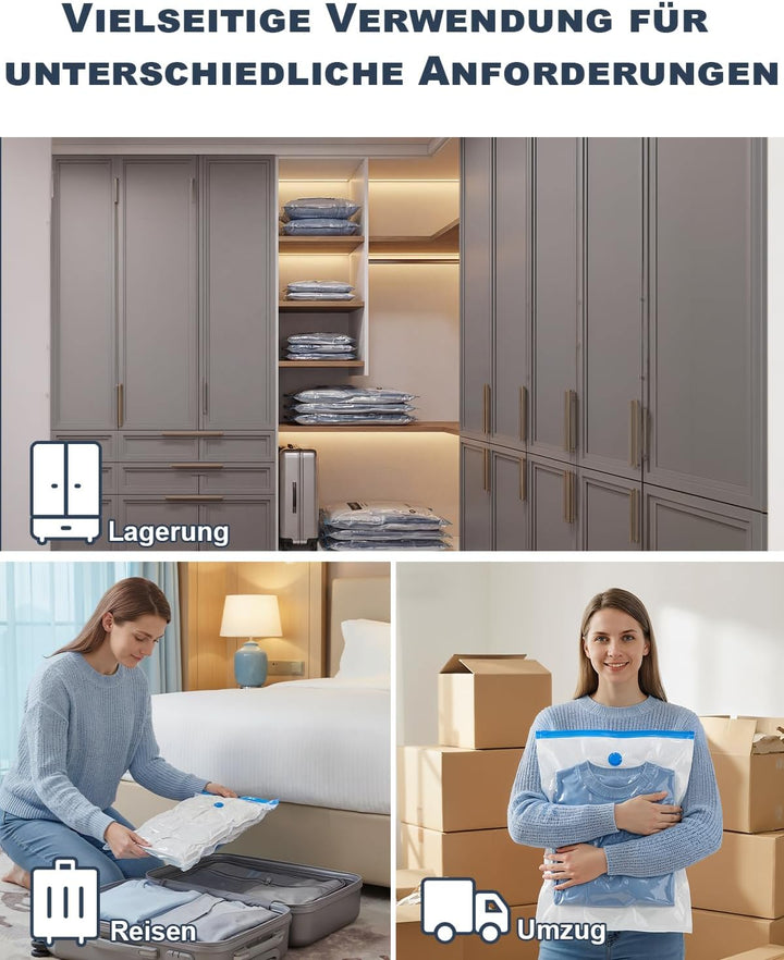 Vakuumbeutel für Kleidung, 4er-Set Vakuumbeutel (4 * 100x80cm), Vacuum Bags for Clothing für Reisen,