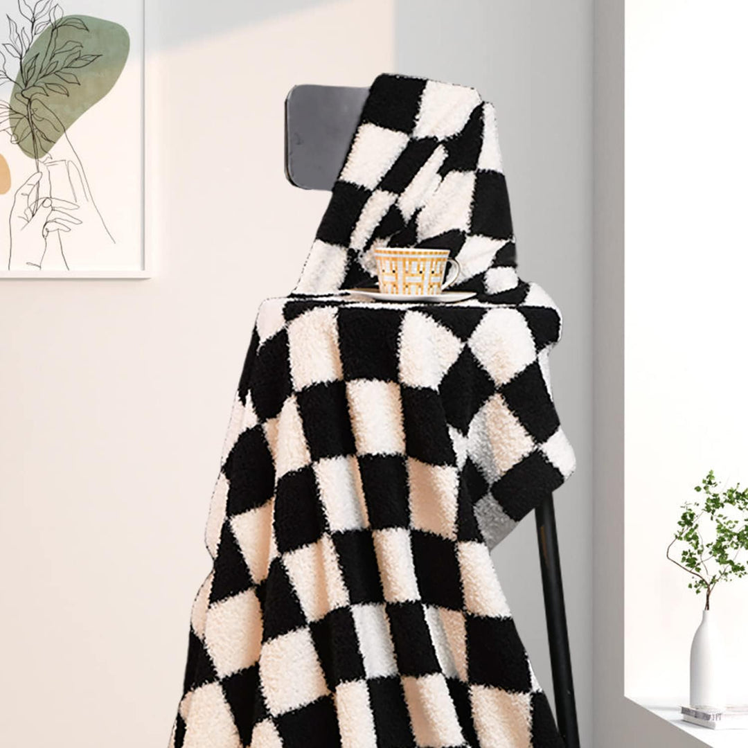 DREAMLANDING Schachbrettdecke, kariert, Schachbrett, Gingham-Überwurf, Decke, flauschig, gemütlich,