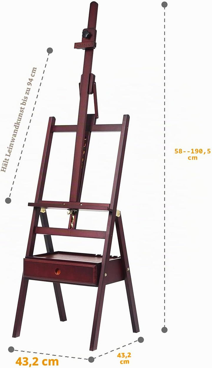 MEEDEN Staffelei Holz Gross mit Aufbewahrungsschublade, Verstellbare Leinwand Ständer (152-190cm) au