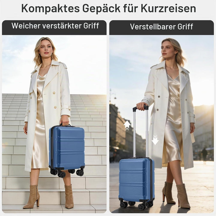 KONO Koffer Trolley Reisekoffer aus ABS+PC – Leichter Hartschalenkoffer mit 4 Zwillingsrollen und TS