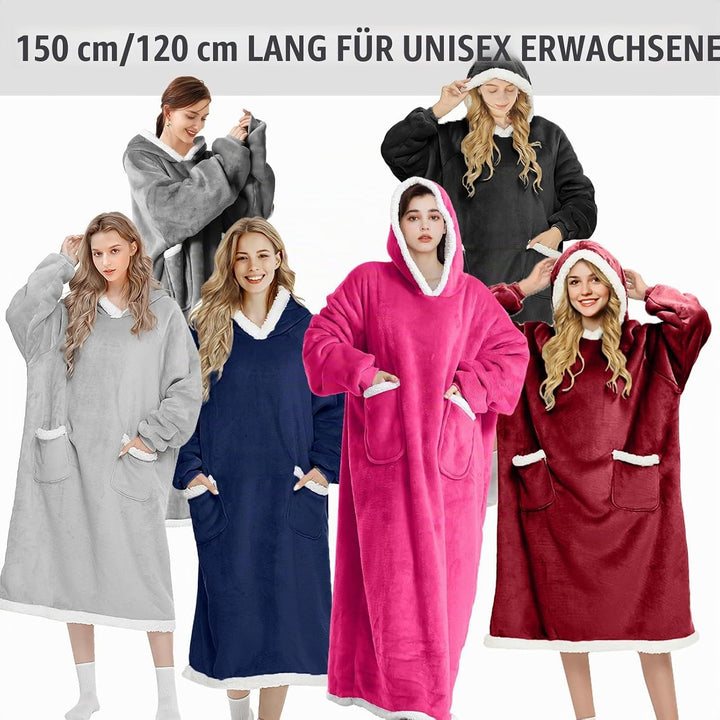 Decke mit Ärmeln und Kapuze Hoodie Decke Erwachsene Ärmeldecke Weich Warm Kuscheldecke mit Ärmeln (R