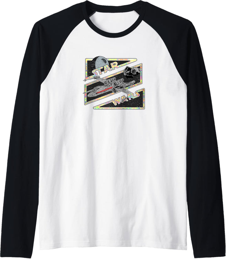 Star Wars Death Star X-Wing Tie Fighter Retro Logo Raglan