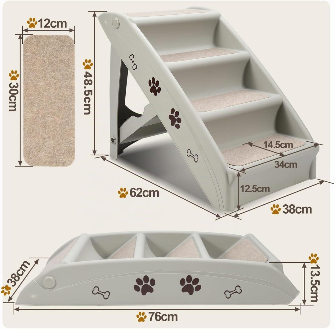 Hundetreppe Klappbare Haustiertreppe 48,5 cm Hoch, 4-Stufig Faltbare Katzentreppe, Hunderampe, Maxim