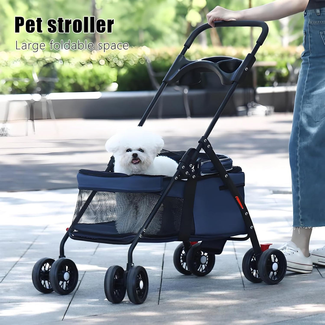 Kinderwagen für kleine Hunde und Katzen, faltbare Tragetasche, 360° drehbare Vorderräder, Anti-Relea