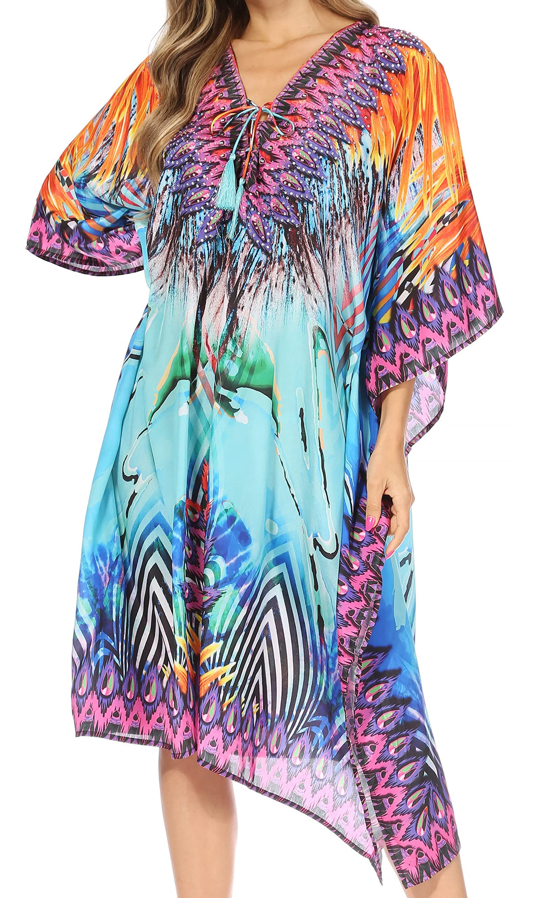 Sakkas Kristy lang hoch Leichte Kaftan Kleid/Vertuschung mit V-Ausschnitt Juwelen Einheitsgrösse 171